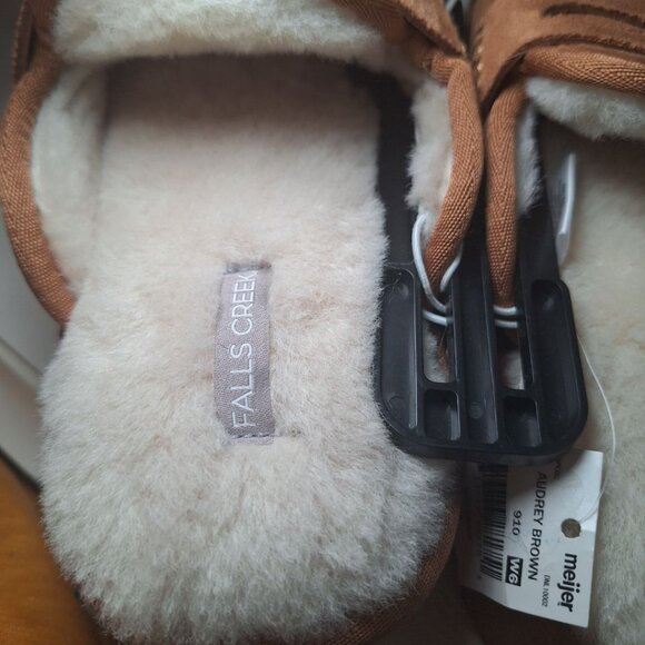 Falls Creek Platform Slippers Lined Brown Faux Fur Womens Medium 7 8 Winter Warm - Picture 6 of 9